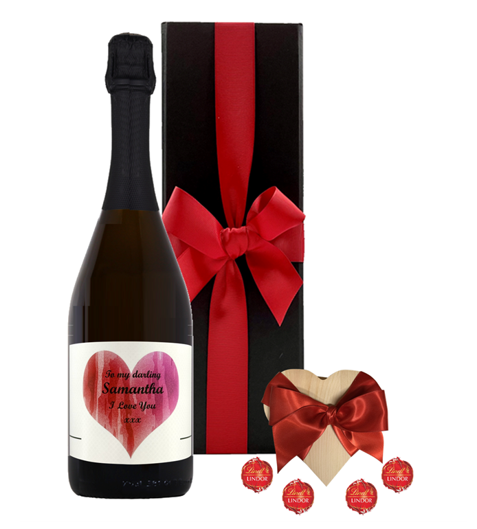 Personalised Prosecco & Truffles in Heart Trinket Box