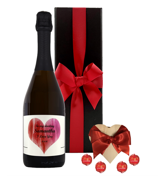 Personalised Prosecco & Truffles in Heart Trinket Box