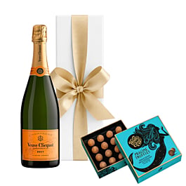 Veuve Clicquot In White Box - With Willie's Praline Milk Chocolate Truffles