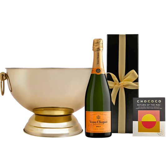 Veuve Clicquot Yellow Label Brut in Gold Box with Colombian Coffee Chocolate and Kensington Champagne Cooler