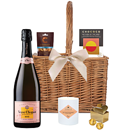 Veuve Rosé, Scented Candle & Chocolates Gift - In Wicker Double Bottle Carrier