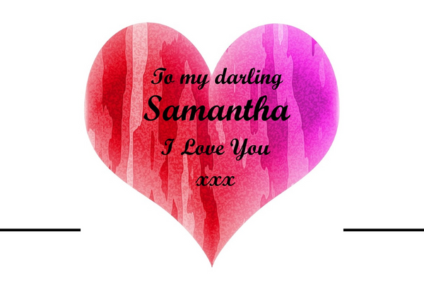 Valentine's Champagne label with a vivid watercolour heart in pink and magenta and a sweet 'I Love You'