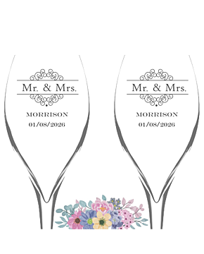 Pair of Opale flutes engraved Mr & Mrs for a wedding