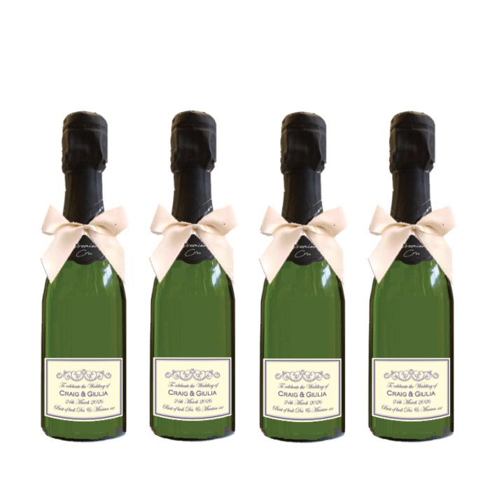 Personalised mini Champagne wedding favour bottles
