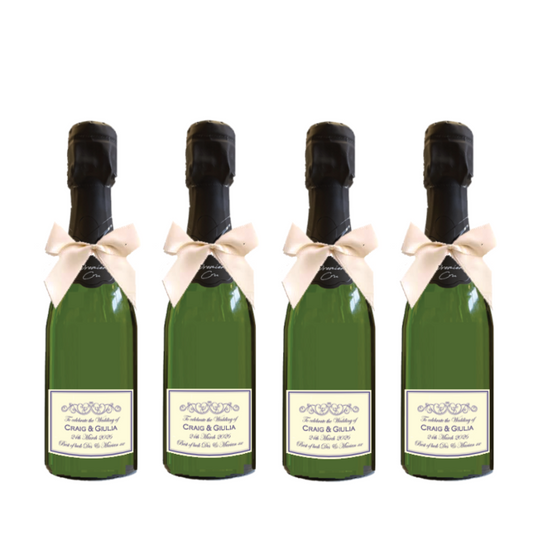 Personalised mini Champagne wedding favour bottles