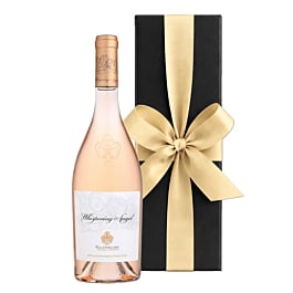 Whispering Angel Provence rosé wine bottle in a black presentation gift box