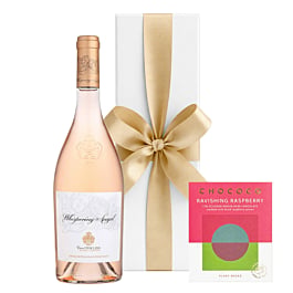 Whispering Angel Provence rosé wine gift box with raspberry dark chocolate bar