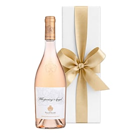 Whispering Angel Provence rosé wine bottle in a white gift box with hand-tied ribbon