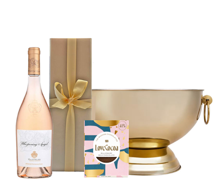 Whispering Angel in Gold Box with Billionaire Chocolate - in "Kensington" Champagne Cooler