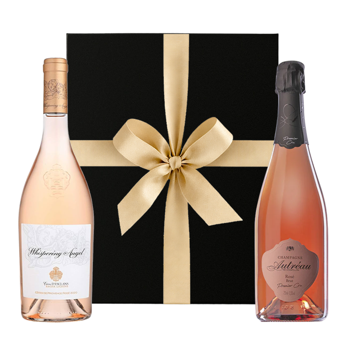 Personalised rose champagne and rose wine duo gift box