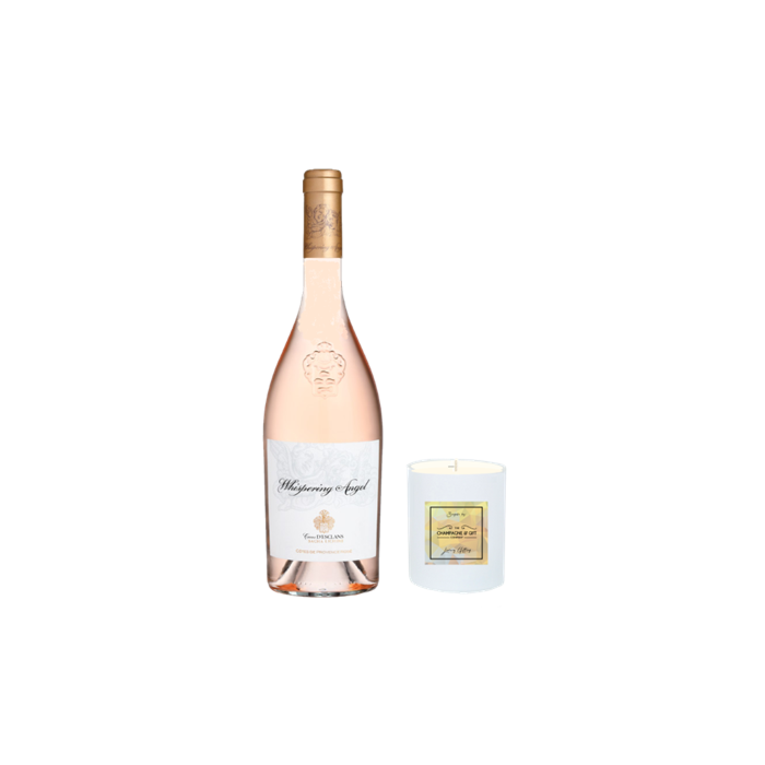 Whispering Angel rose wine and scented candle gift, ribbon-tied presentation