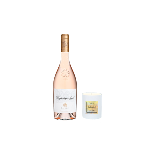 Whispering Angel rose wine and scented candle gift, ribbon-tied presentation